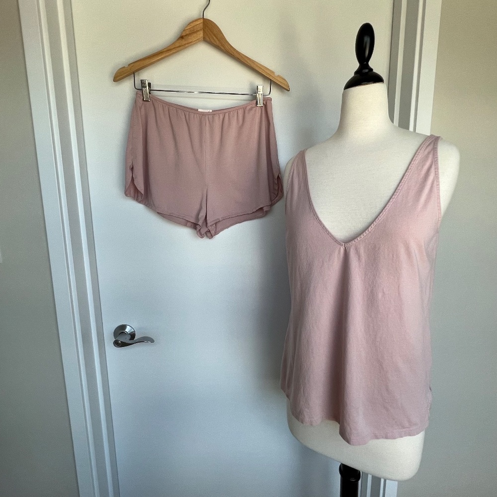 Skin Organic Cotton Sleep Shorts, Size M, in Pale Mauve Organic Pima Cot…